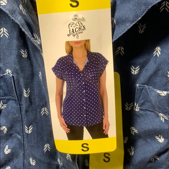 NWT Jachs Girlfriend Blue White Print Button Down - Picture 3 of 6